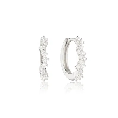 Lily & Roo Silver Curved Diamond Style Huggie Hoop Earrings