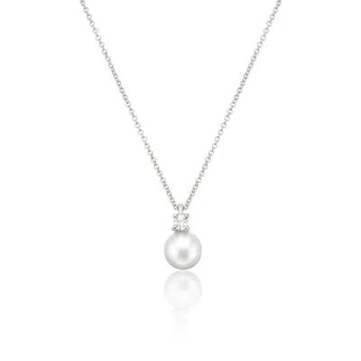 Lily & Roo Silver Diamond Style And Pearl Necklace In Metallic