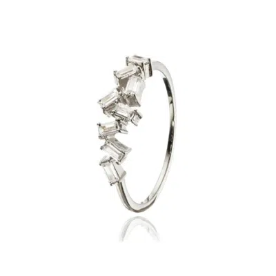 Lily & Roo Silver Diamond Style Baguette Ring In Metallic