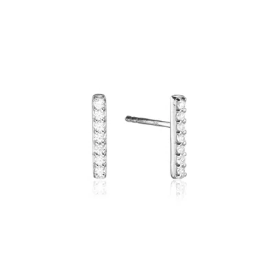 Lily & Roo Silver Diamond Style Bar Stud Earrings