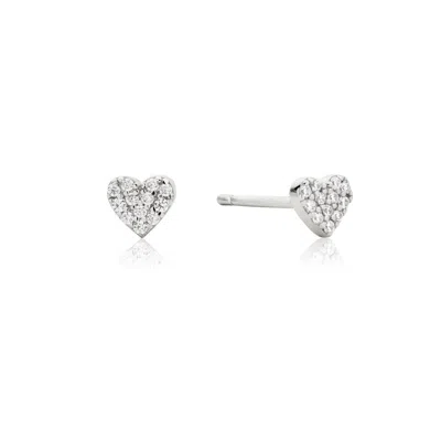 Lily & Roo Silver Diamond Style Cluster Heart Stud Earrings