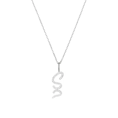 Lily & Roo Silver Diamond Style Curve Initial Letter Necklace