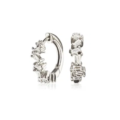Lily & Roo Silver Diamond Style Jagged Huggie Hoop Earrings In Pink
