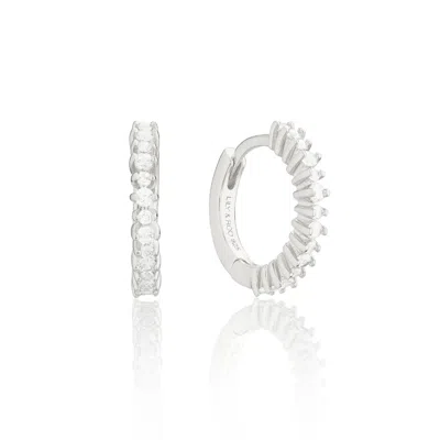 Lily & Roo Silver Diamond Style Thin Huggie Hoop Earrings