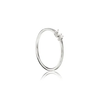 Lily & Roo Silver Diamond Style Three Baguette Ring In Metallic