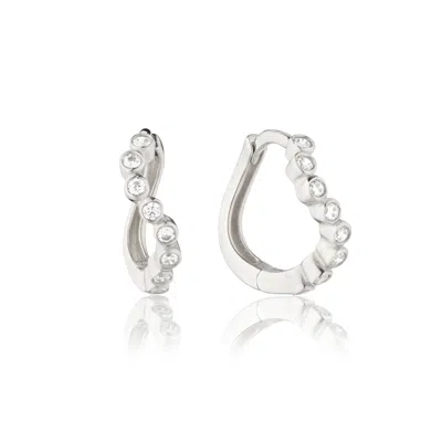 Lily & Roo Silver Diamond Style Wave Huggie Hoop Earrings In Metallic