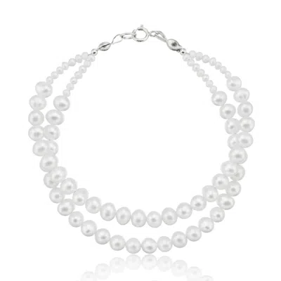Lily & Roo Silver Double Pearl Bracelet In White
