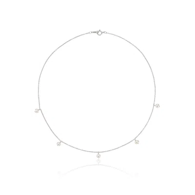 Lily & Roo Silver Five Pearl Drop Choker In Transparent