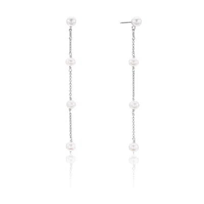 Lily & Roo Silver Four Pearl Drop Earrings In Multi