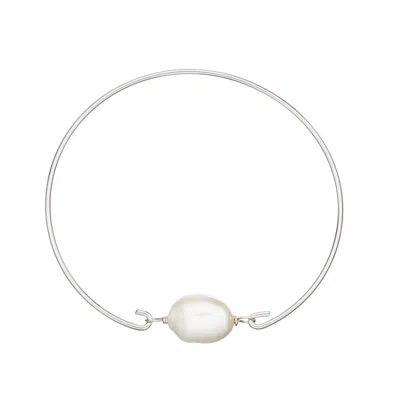 Lily & Roo Sterling Silver Large Single Pearl Bangle