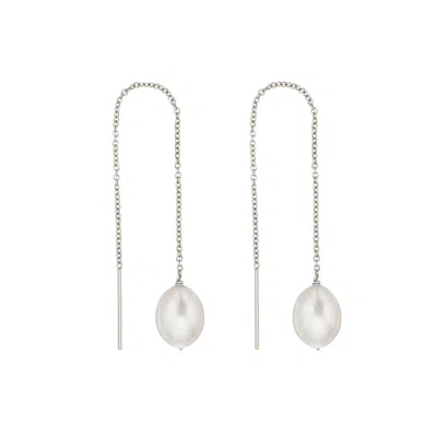 Lily & Roo Silver Large Pearl Drop Ear Threaders In Metallic