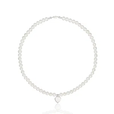 Lily & Roo Silver Large Pearl Personalised Heart Necklace In Red