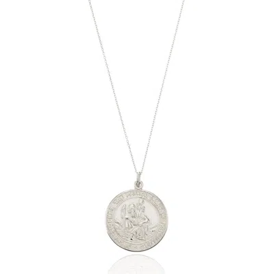 Lily & Roo Silver Large Round St Christopher Medallion Necklace