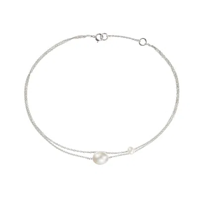 Lily & Roo Silver Layered Large And Small Pearl Anklet In Gray