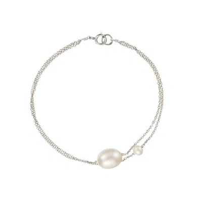 Lily & Roo Silver Layered Large And Small Pearl Bracelet In Metallic