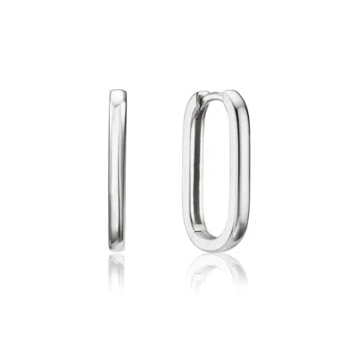 Lily & Roo Silver Long Thin Plain Rectangle Hoop Earrings