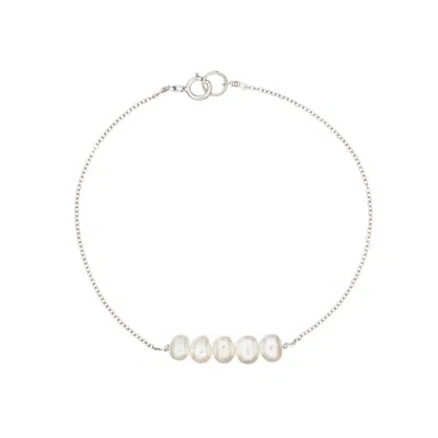 Lily & Roo Solid White Gold Pearl Cluster Bracelet In Metallic