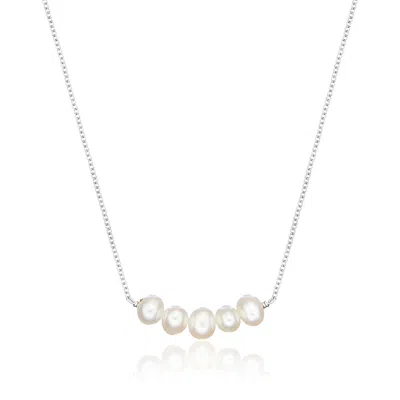 Lily & Roo Solid White Gold Pearl Cluster Necklace In Silver
