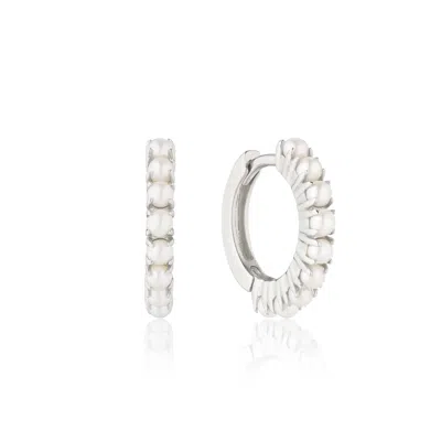 Lily & Roo Silver Pearl Row Huggie Hoop Earrings