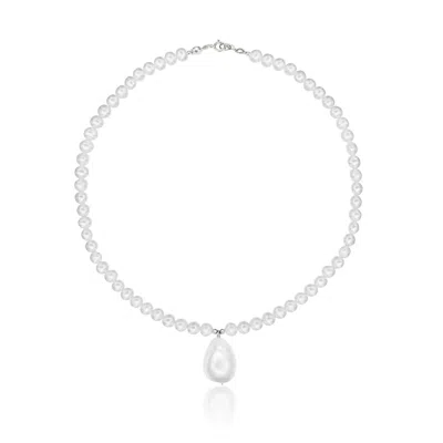 Lily & Roo Silver Pearl With Baroque Drop Necklace In White