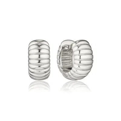 Lily & Roo Silver Ribbed Texture Huggie Hoop Earrings In Metallic