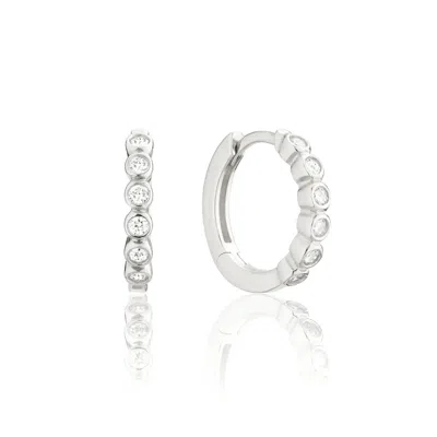 Lily & Roo Silver Round Diamond Style Huggie Hoop Earrings