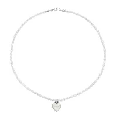 Lily & Roo Silver Seed Pearl Engraved Heart Necklace