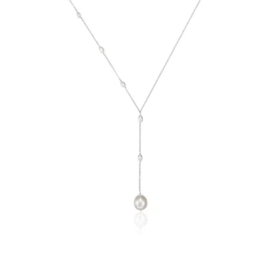 Lily & Roo Silver Seed Pearl Lariat Necklace In Burgundy