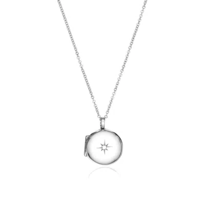 Lily & Roo Silver Small Round Diamond Locket Necklace