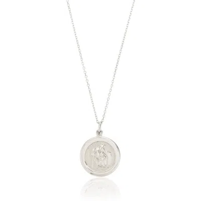 Lily & Roo Silver Small Round St Christopher Medallion Necklace