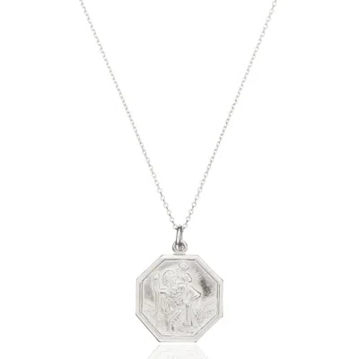 Lily & Roo Silver St Christopher Octagonal Medallion Necklace In Metallic