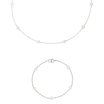 Lily & Roo Silver Ten Pearl Choker And Five Pearl Bracelet Gift Set