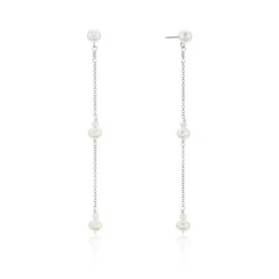 Lily & Roo Silver Three Pearl Drop Earrings