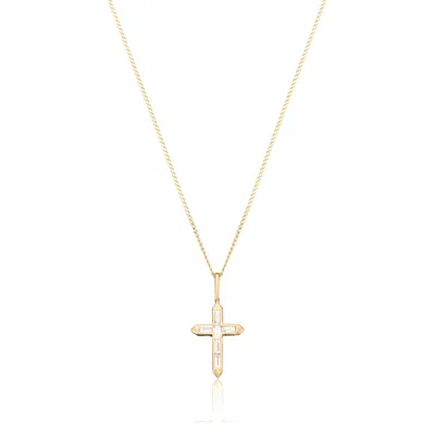 Lily & Roo Solid Gold Baguette Genuine Diamond Tiny Cross Necklace