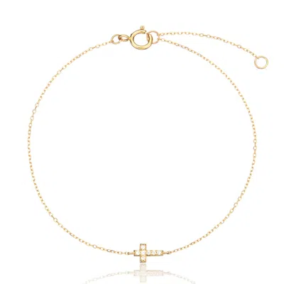 Lily & Roo Solid Gold Genuine Diamond Tiny Cross Bracelet