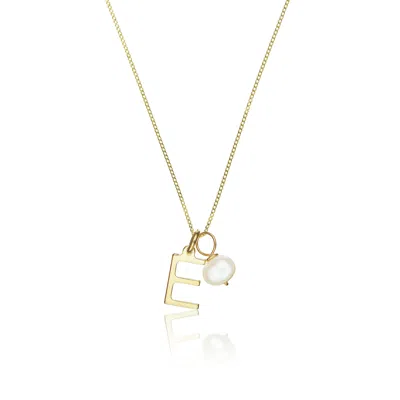 Lily & Roo Solid Gold Initial And Pearl Drop Necklace In Gray