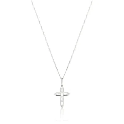 Lily & Roo Solid White Gold Baguette Genuine Diamond Tiny Cross Necklace