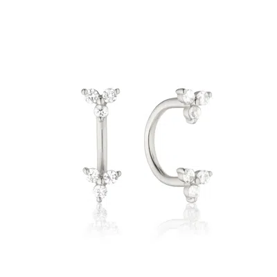 Lily & Roo Solid White Gold Diamond Style Triangle Lobe Stud Earrings In Metallic
