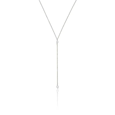 Lily & Roo Solid White Gold Double Seed Pearl Lariat Necklace In Silver