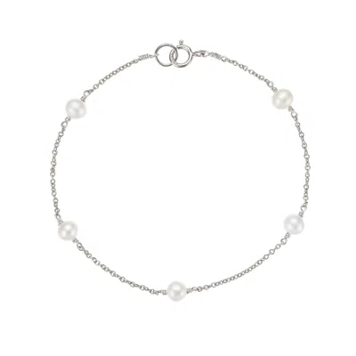Lily & Roo Solid White Gold Five Pearl Bracelet In Silver