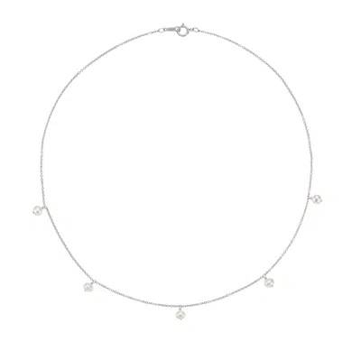 Lily & Roo Solid White Gold Five Pearl Drop Choker In Multi