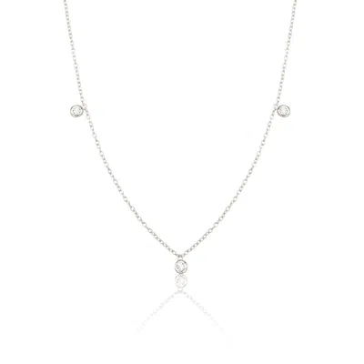 Lily & Roo Solid White Gold Floating Diamond Drop Necklace In Silver