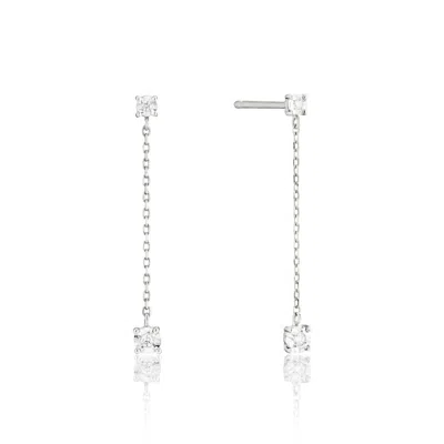 Lily & Roo Solid White Gold Genuine Diamond Drop Stud Earrings