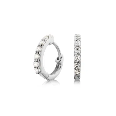 Lily & Roo Solid White Gold Genuine Diamond Huggie Hoop Earrings In Silver
