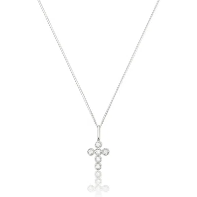 Lily & Roo Solid White Gold Genuine Diamond Rounded Tiny Cross Necklace