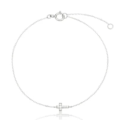 Lily & Roo Solid White Gold Genuine Diamond Tiny Cross Bracelet