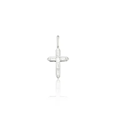 Lily & Roo Solid White Gold Individual Baguette Genuine Diamond Tiny Cross Charm