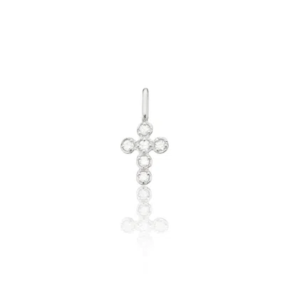 Lily & Roo Solid White Gold Individual Genuine Diamond Rounded Tiny Cross Charm
