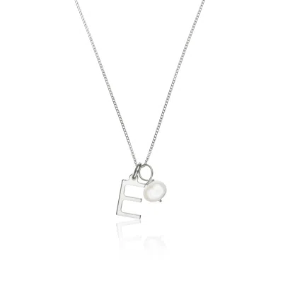 Lily & Roo Solid White Gold Initial And Pearl Drop Necklace In Metallic