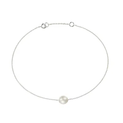 Lily & Roo Solid White Gold Large Pearl Anklet In Silver